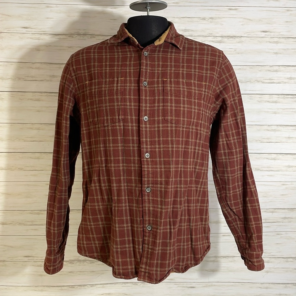 Carbon 2 Cobalt Conifer Double Lined Plaid Long Sleeve Button Up Shirt Cotton